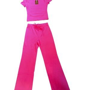 Reoria Women's Pink Cropped Top & Pant Set Size S Casual Outfit